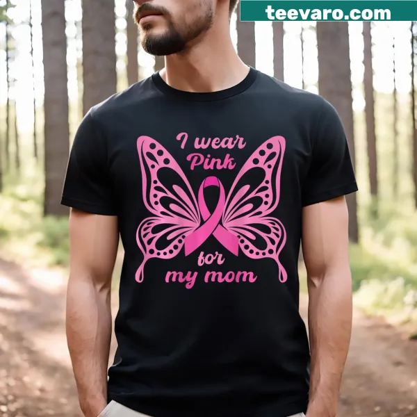 Butterfly graphic breast cancer awareness shirt in pink for moms