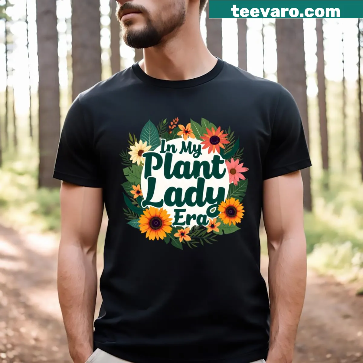 Plant lady t-shirt with 'In My Plant Lady Era' text — on a men's t-shirt