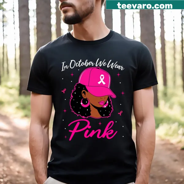 Black breast cancer awareness shirt with pink ribbon text