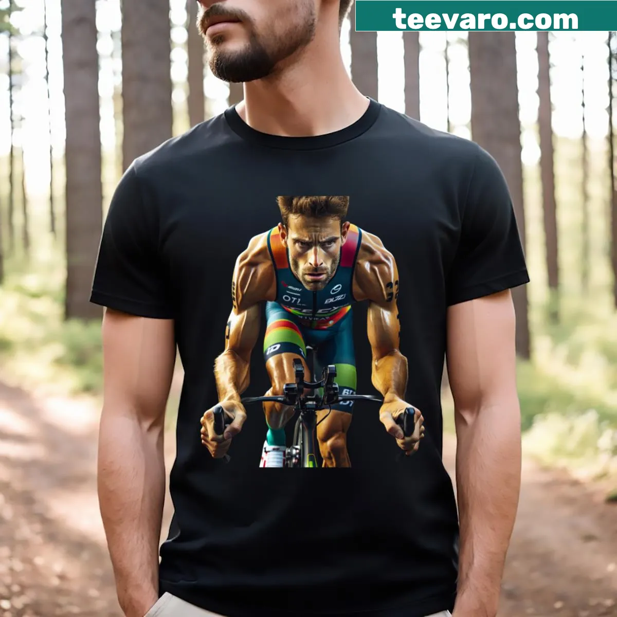 T-shirt with bold phrase Insane Bike Power for triathletes — on a men's t-shirt