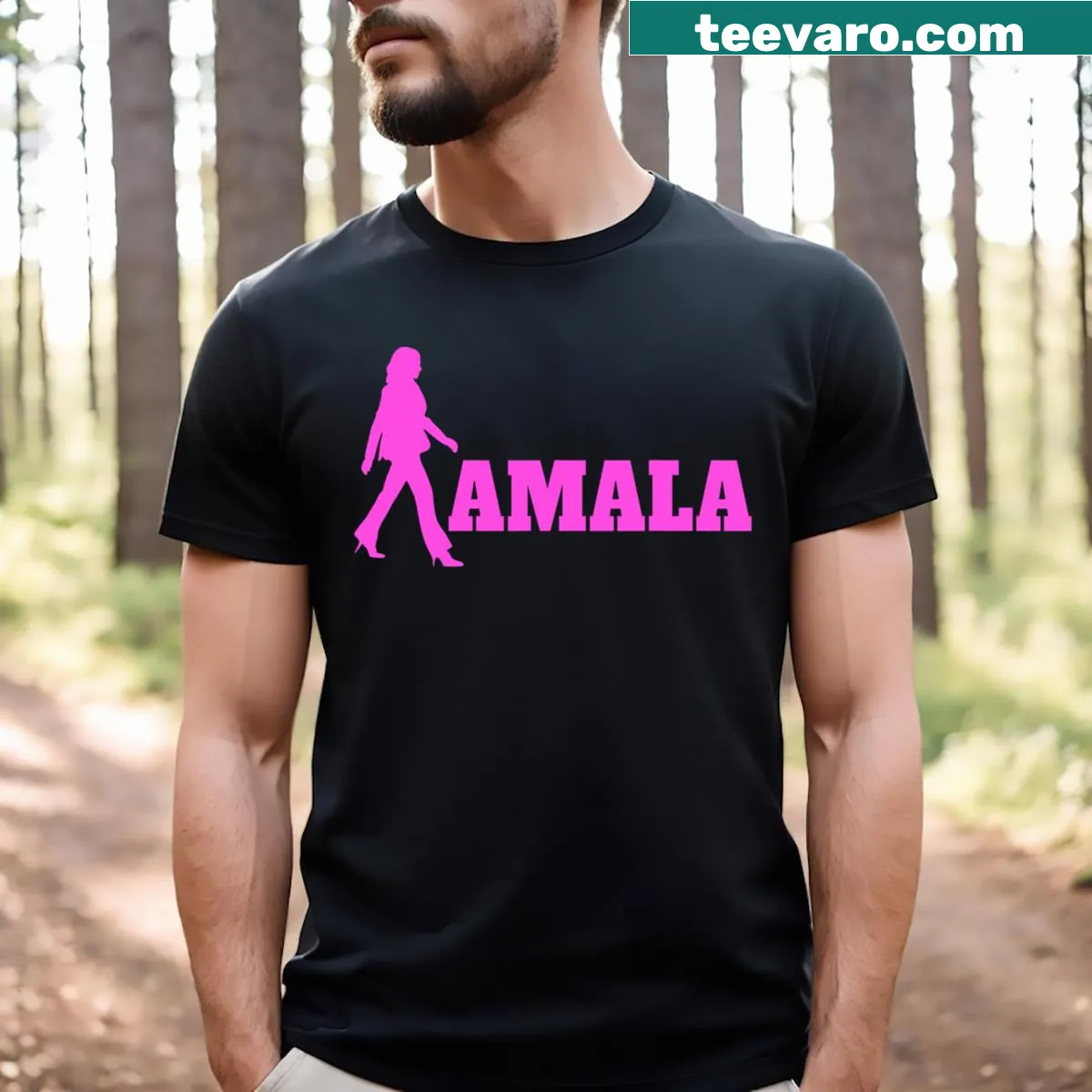 Stylish silhouette T-shirt featuring Kamala Harris — on a men's t-shirt