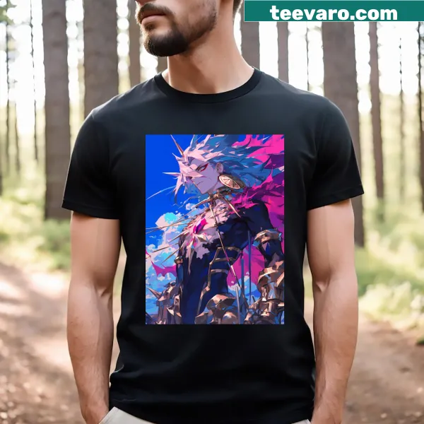 Anime T-shirt featuring Karna in a fierce warrior pose from Fate Grand Order