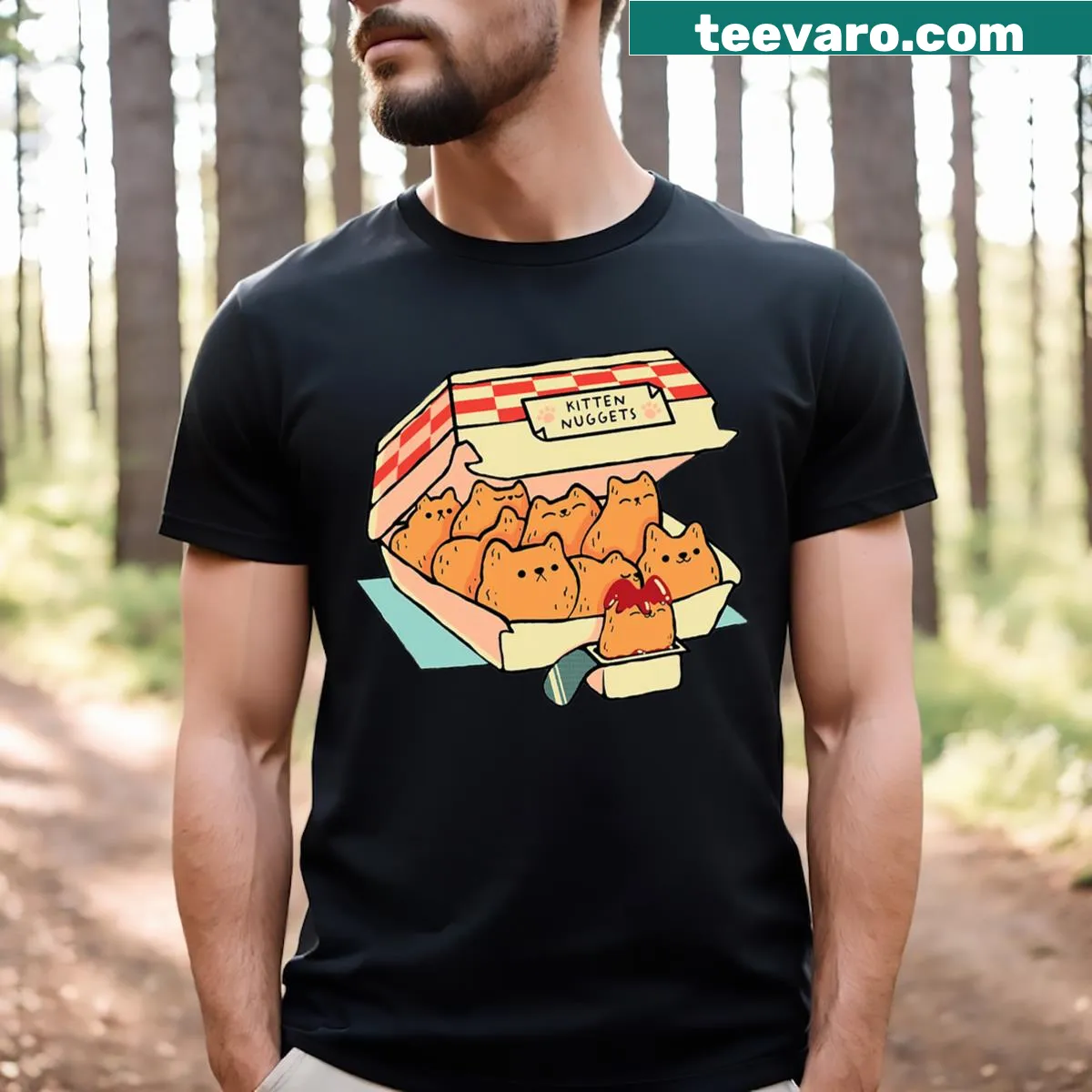 Cute t-shirt featuring kitten nugget graphic — on a men's t-shirt