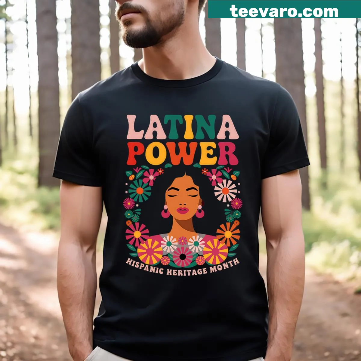 T-shirt celebrating Latina power with floral designs for Heritage Month — on a men's t-shirt