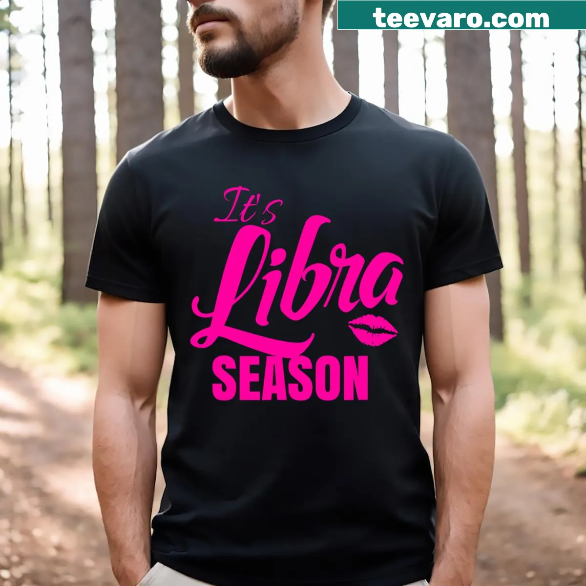 Typographic Libra Zodiac t-shirt saying 'Libras For Its Libra Season' — on a men's t-shirt