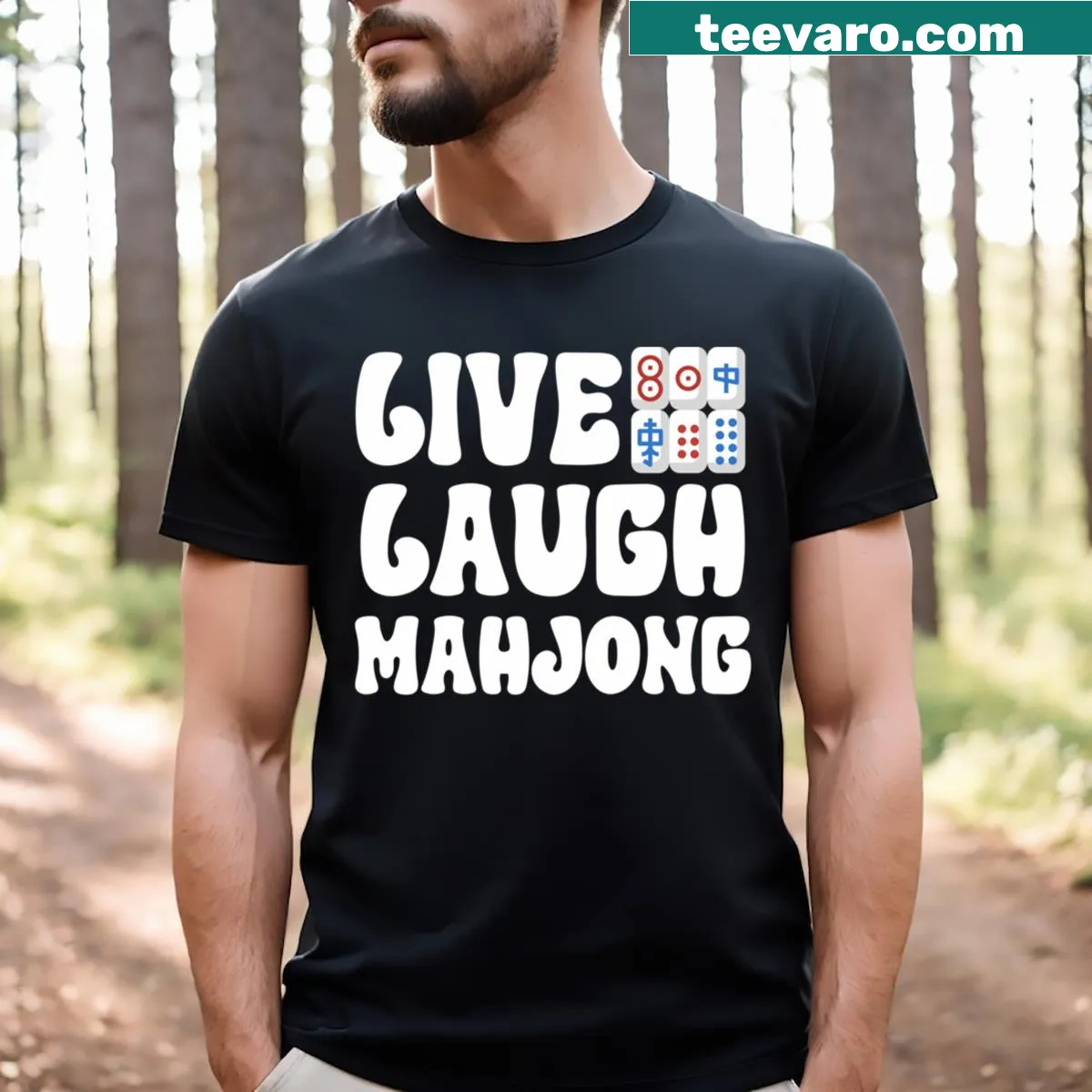 Funny Mahjong quote t-shirt with humorous graphic and Mahjong tiles — on a men's t-shirt