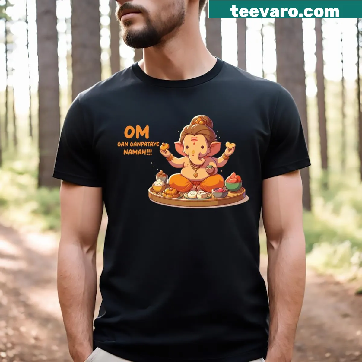Lord Ganesh t-shirt with the phrase 'Om Gan Ganpataye Namah' — on a men's t-shirt