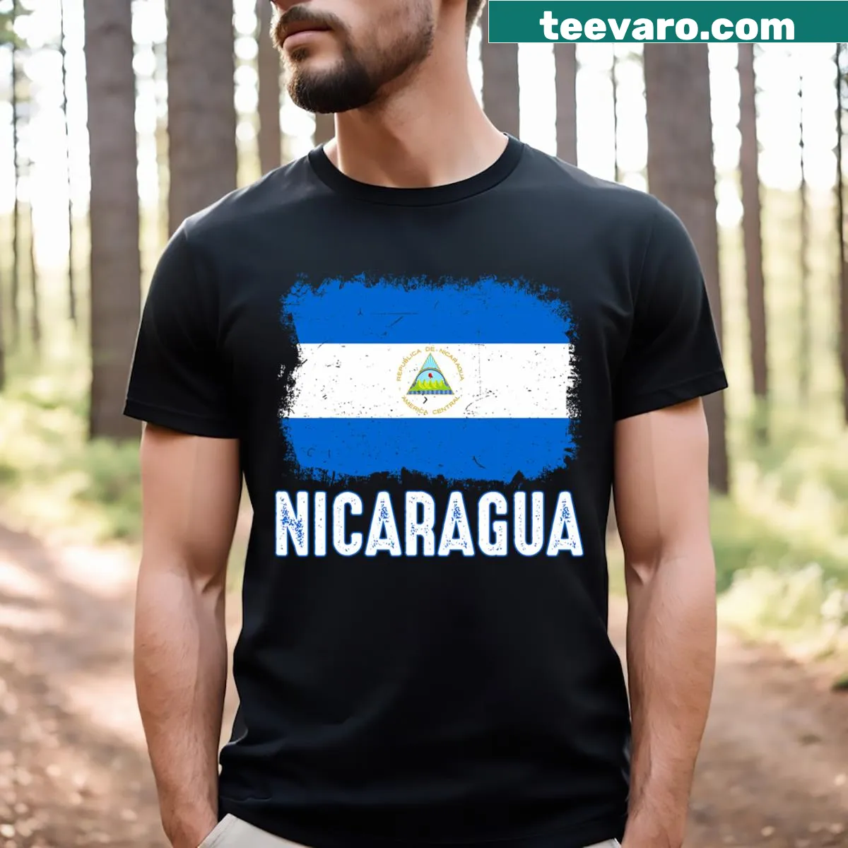 Nicaragua flag emblem T-shirt for Hispanic Heritage Month — on a men's t-shirt