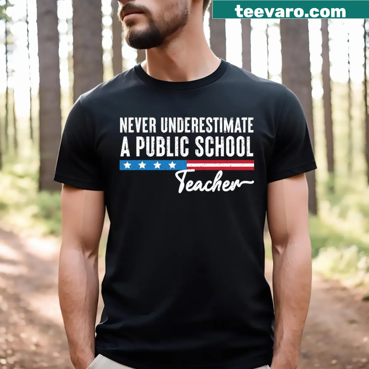 Bold typography design honoring public school teachers for men. — on a men's t-shirt