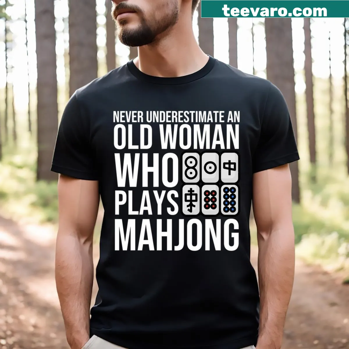 Whimsical illustration of Mahjong design on an old woman’s T-shirt. — on a men's t-shirt