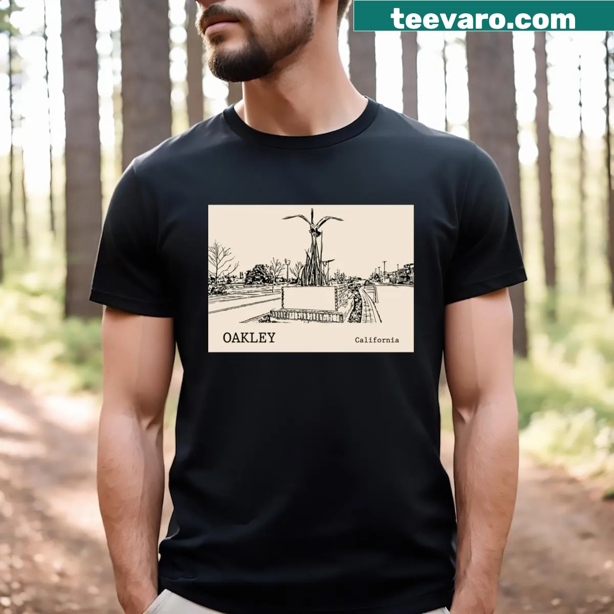 Oakley California T-shirt featuring a silhouette design — on a men's t-shirt
