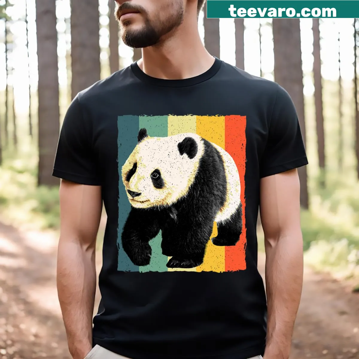 T-shirt featuring an illustration of a giant panda — on a men's t-shirt