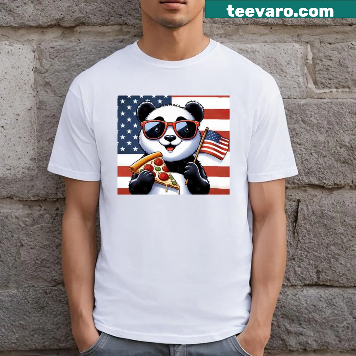Patriotic t-shirt featuring a panda and national symbols — on a men's t-shirt
