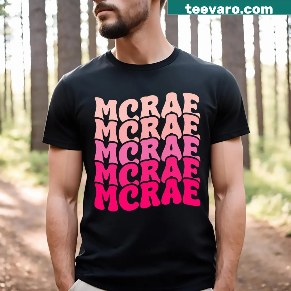 Vintage-inspired T-shirt with personalized name Mcrae and love typography — on a men's t-shirt