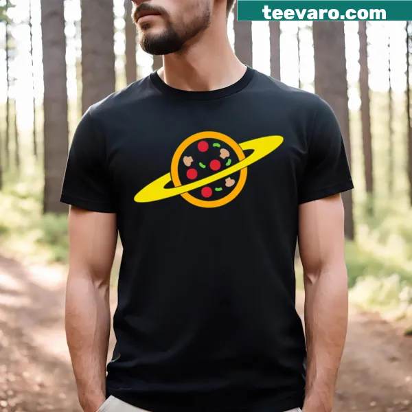 Fun Pizza Planet graphic on t-shirt