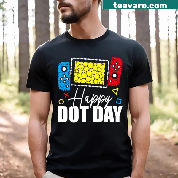 Cartoon gaming controller with polka dots on a T-shirt