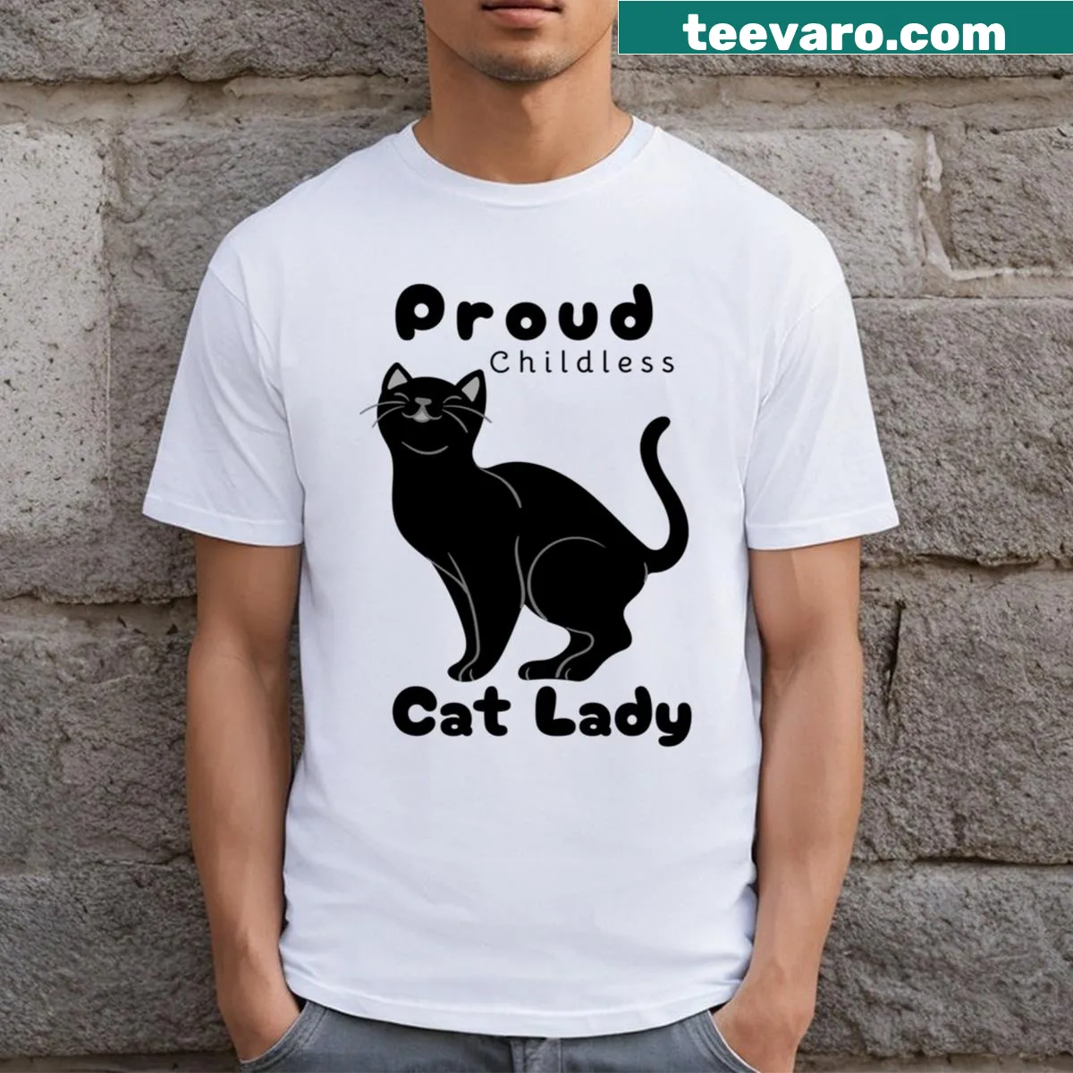 Funny cat mom T-shirt for proud childless cat ladies — on a men's t-shirt