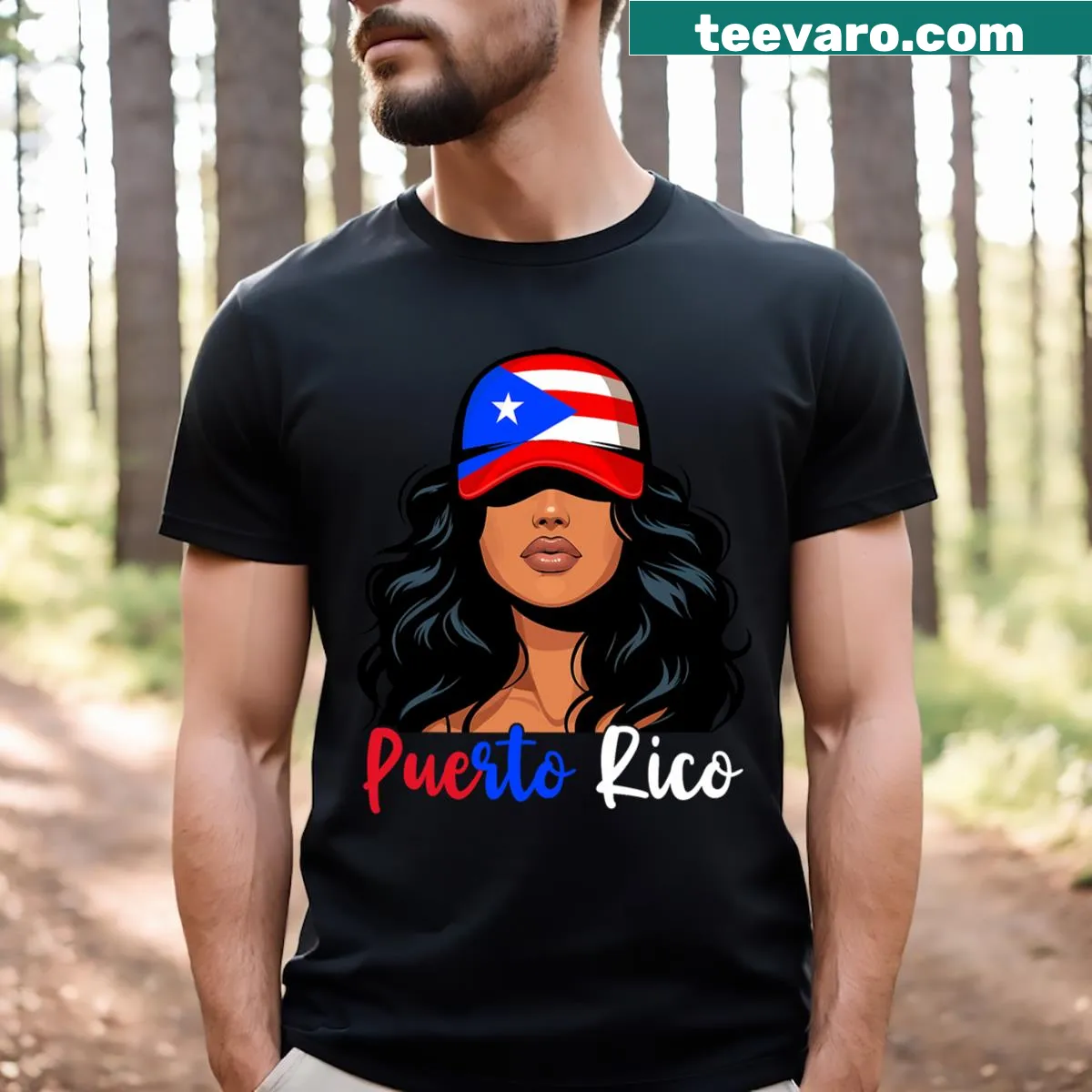Silhouette of woman with Puerto Rico flag on T-shirt — on a men's t-shirt