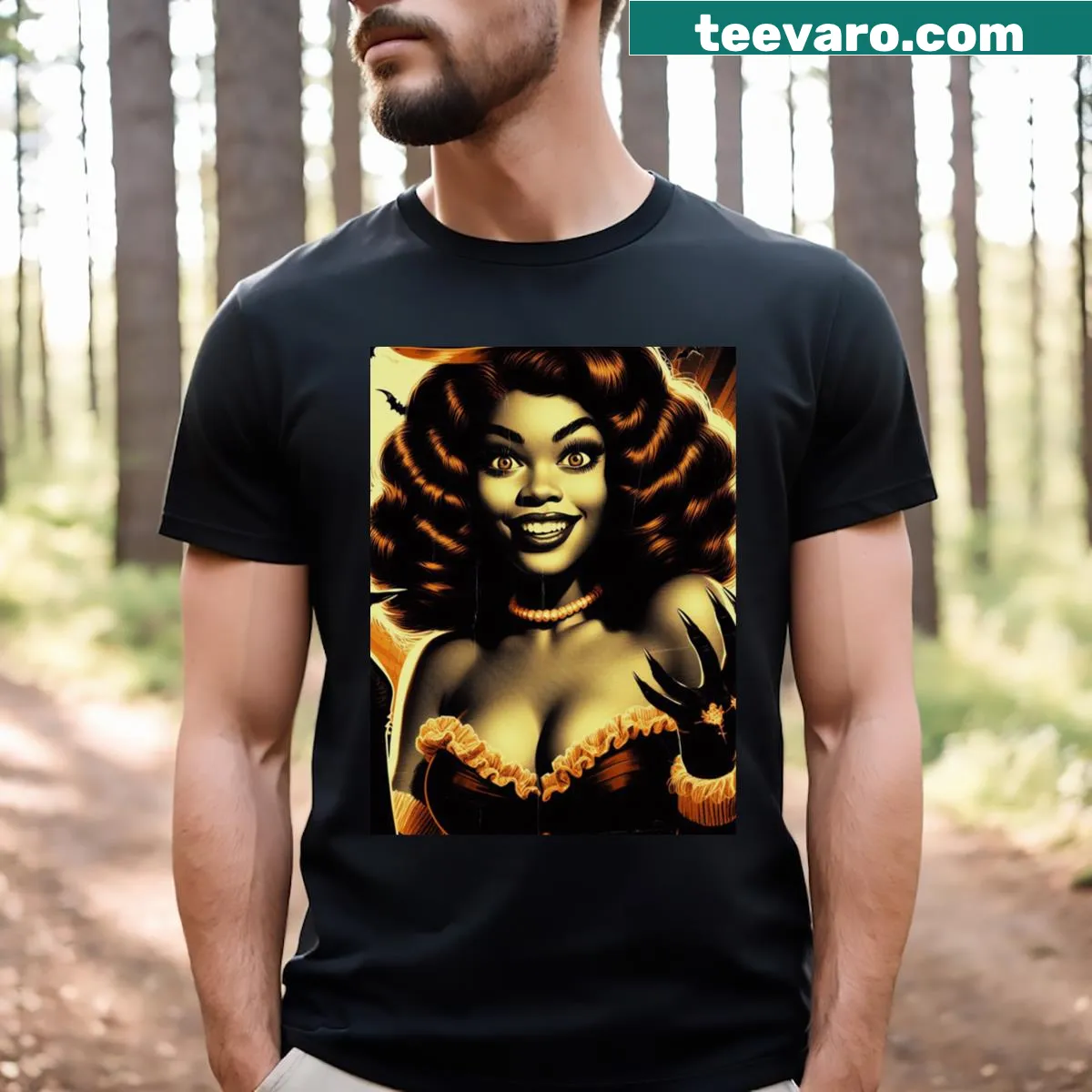 Retro Halloween T-shirt designed for women — on a men's t-shirt