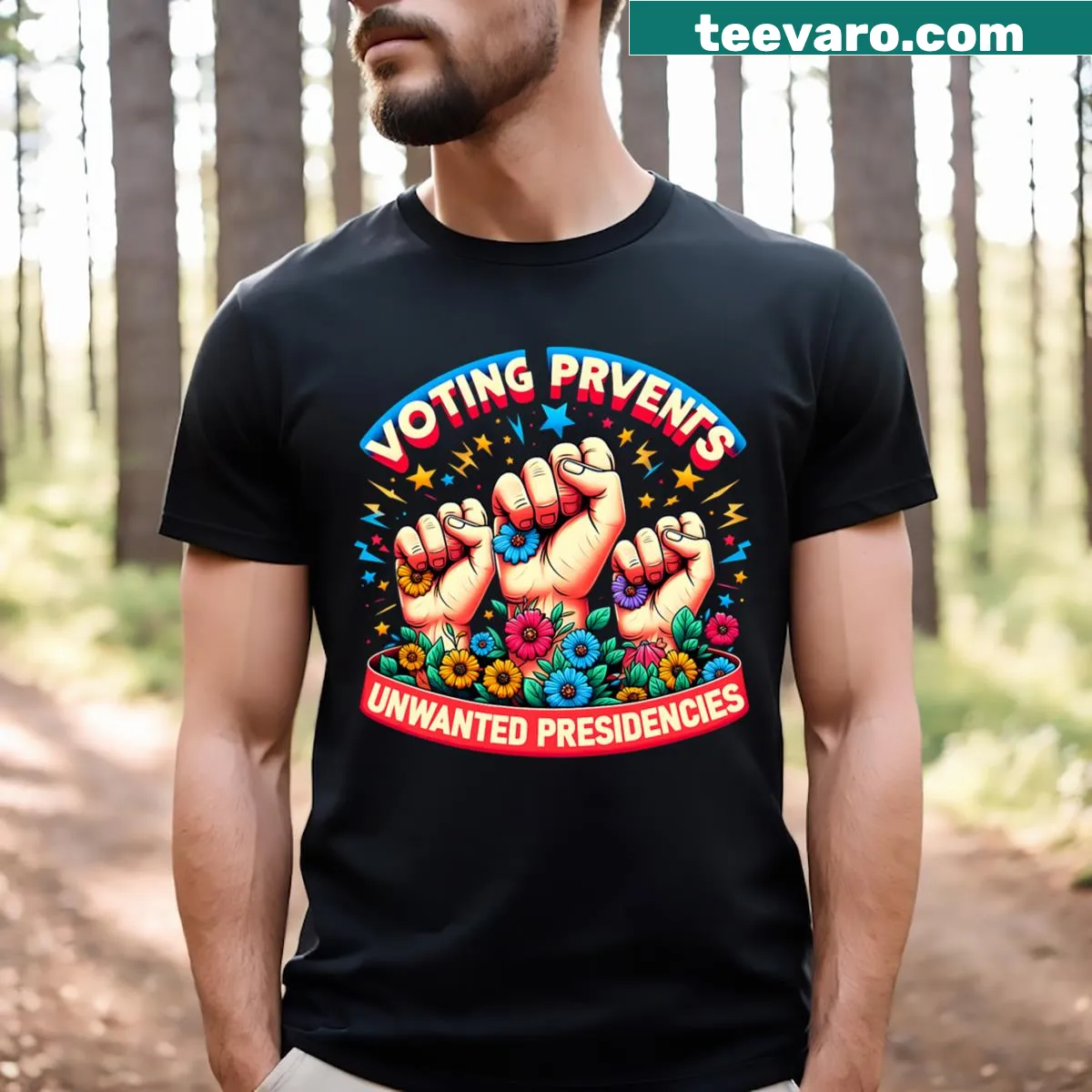 Vintage humorous t-shirt featuring a voting slogan and fist graphic — on a men's t-shirt