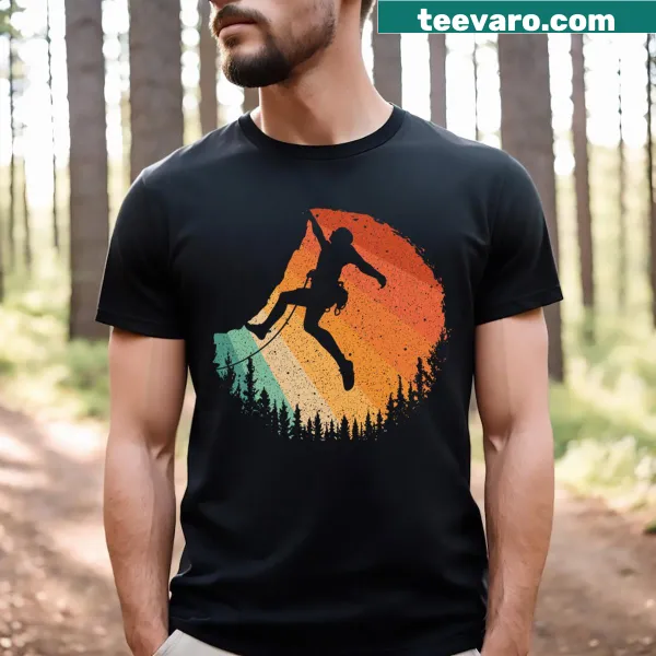 Illustrated T-shirt featuring a mountain climber in action