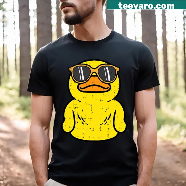 Cartoon rubber duck with sunglasses on a kids t-shirt