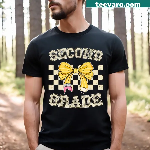 Back to school t-shirt for second grade teachers with a pencil and bow design