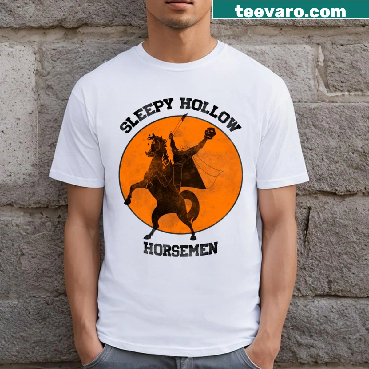 Sleepy Hollow Horsemen graphic T-shirt featuring a spooky design — on a men's t-shirt