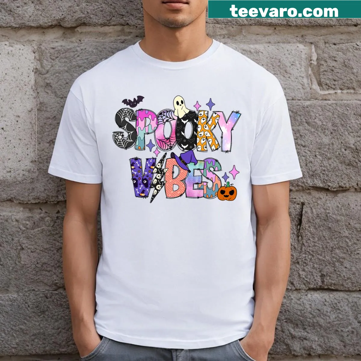 Kid's Halloween T-shirt with spooky graphics — on a men's t-shirt