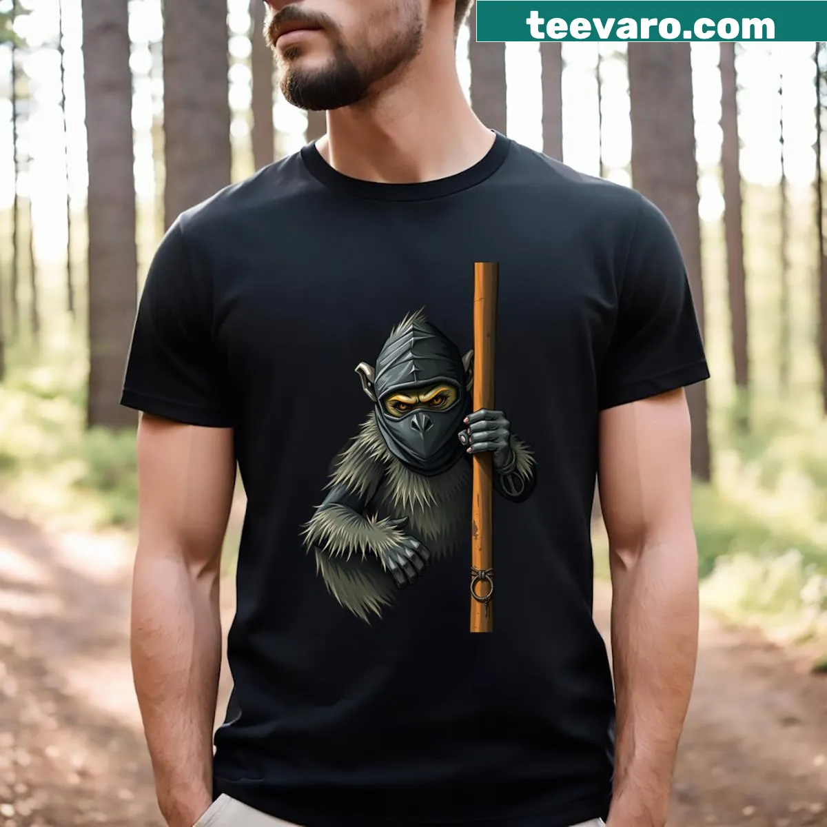 Ninja ape graphic T-shirt with dynamic design — on a men's t-shirt