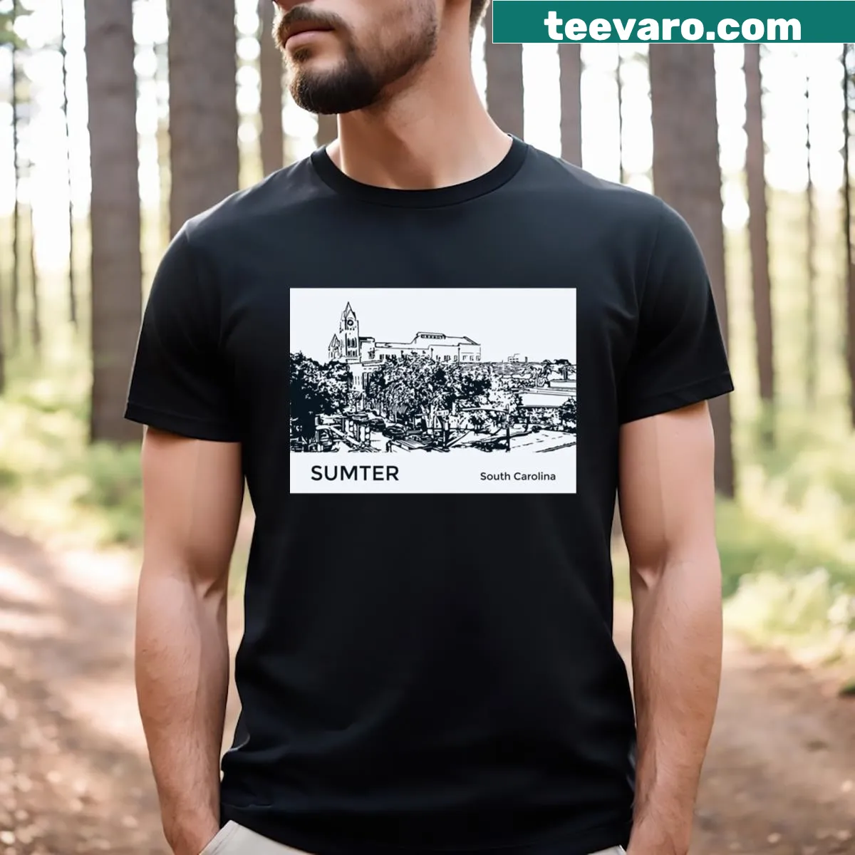Sumter, South Carolina graphic T-shirt — on a men's t-shirt