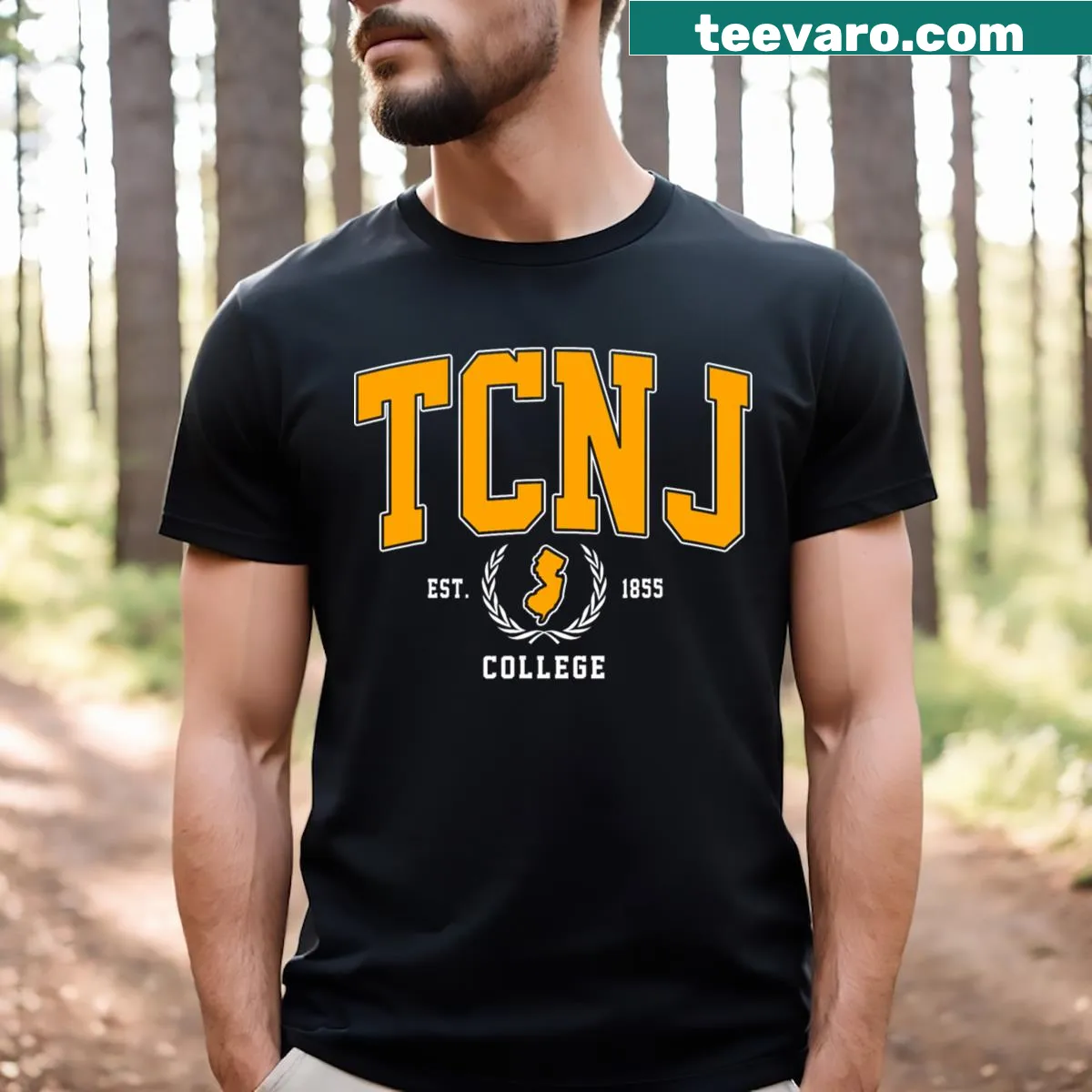 Vintage T-shirt featuring The College of New Jersey arch design — on a men's t-shirt