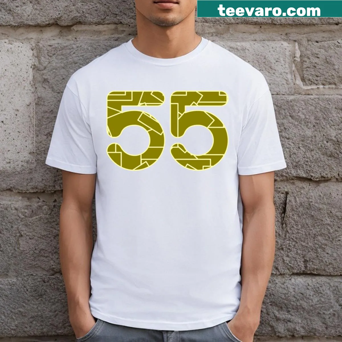 Minimalist design featuring the number 55 on a T-shirt — on a men's t-shirt