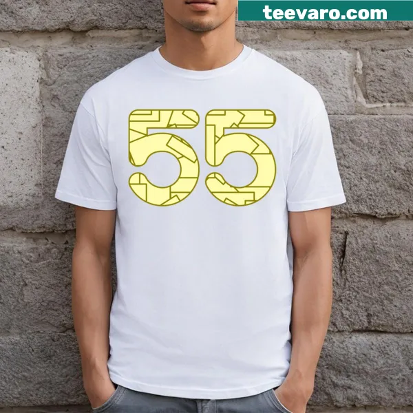 Minimalist design featuring the number 55 on a light yellow t-shirt