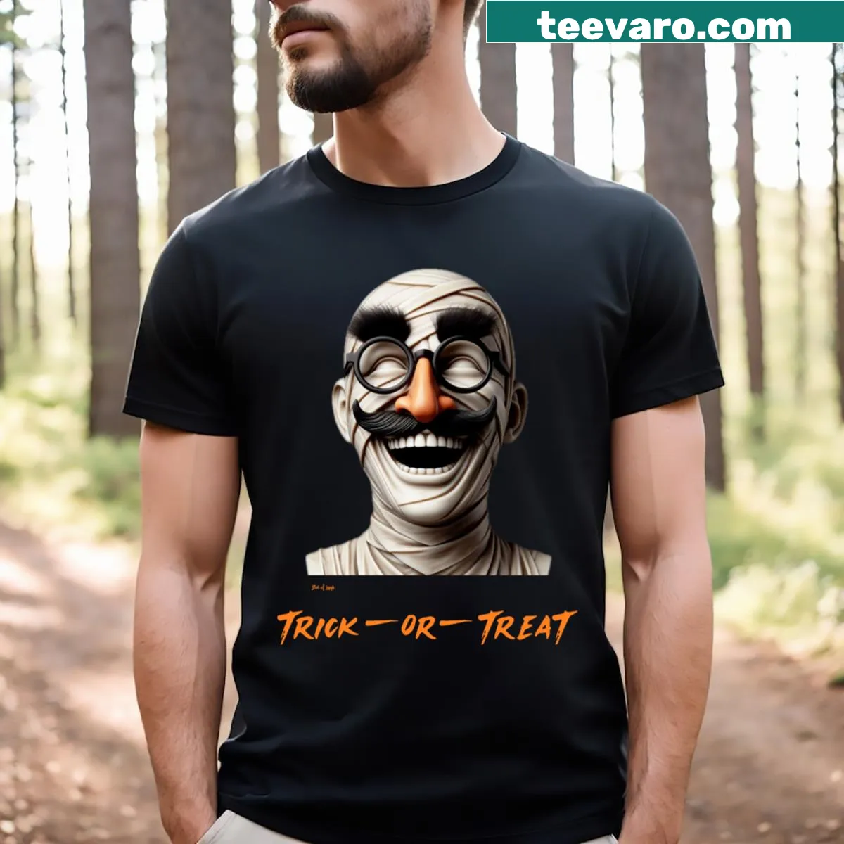 Cartoon mummy graphic on Halloween T-shirt — on a men's t-shirt