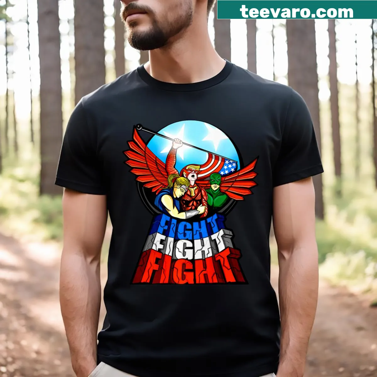 Bold typography on a patriotic T-shirt — on a men's t-shirt