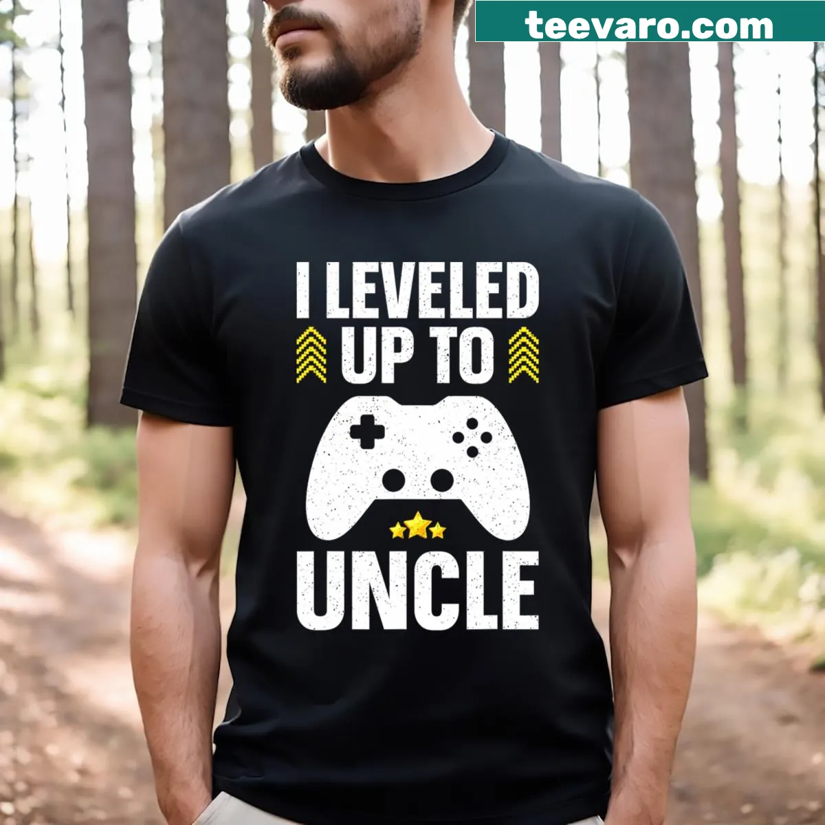 Playful typography t-shirt for new uncles, saying 'First Time Promoted to Uncle'. — on a men's t-shirt