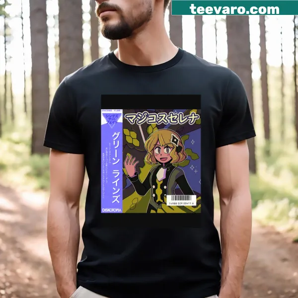 Anime character graphic with vaporwave design