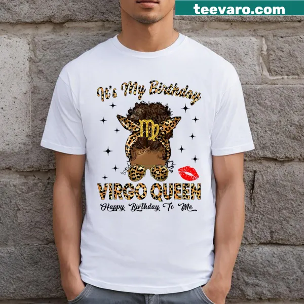 Vintage Virgo Queen t-shirt with messy bun and birthday text