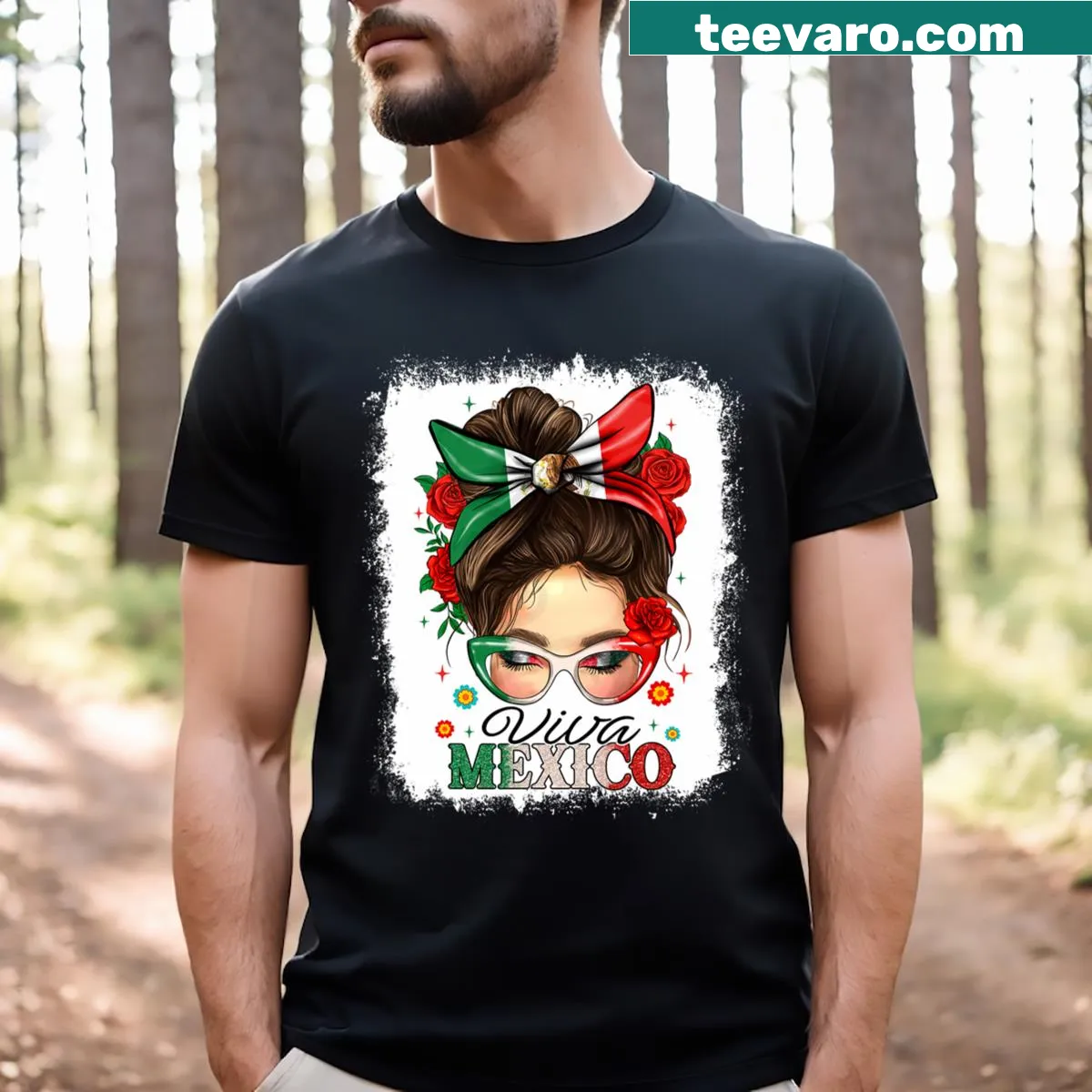 Vintage distressed Mexican flag t-shirt for girls — on a men's t-shirt