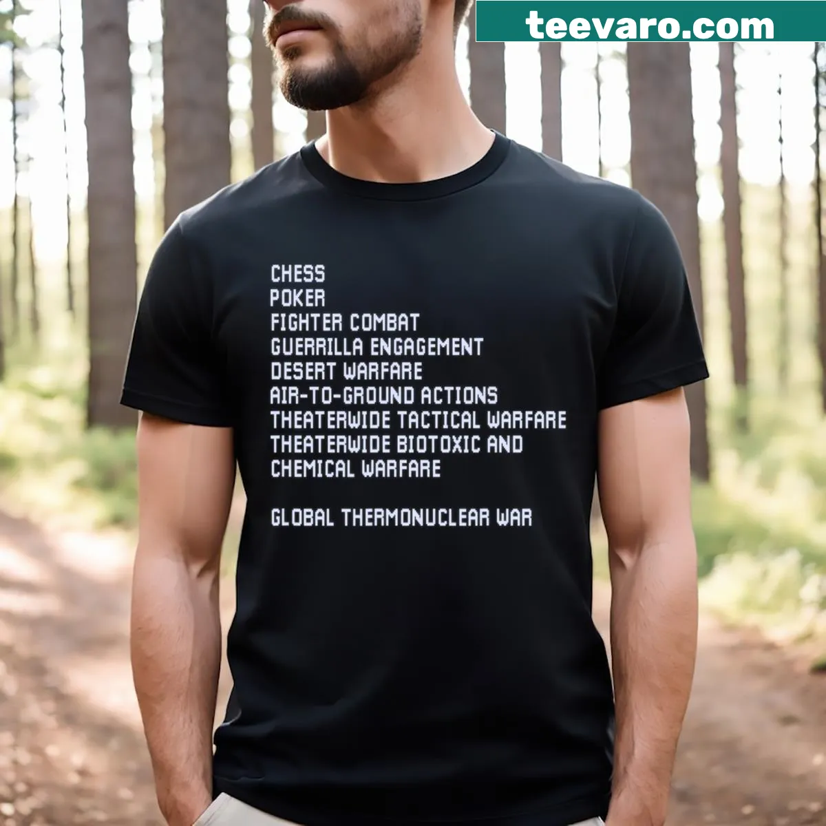 Retro graphic t-shirt featuring War Games Joshua Wopr game — on a men's t-shirt