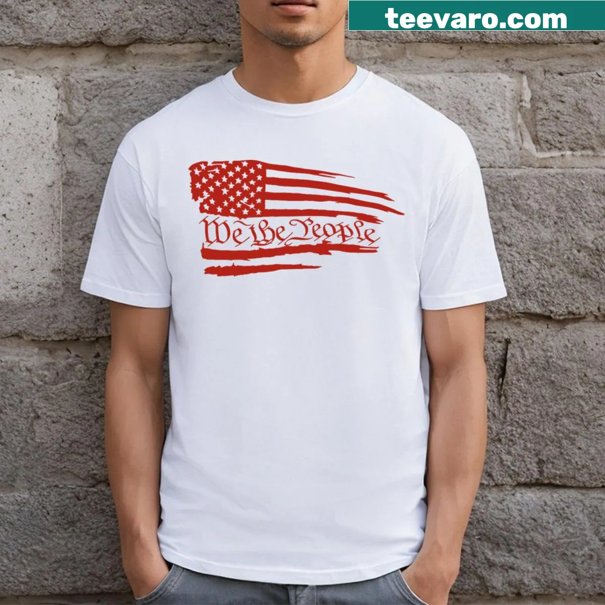 Patriotic We The People design with an American flag for 4th of July — on a men's t-shirt