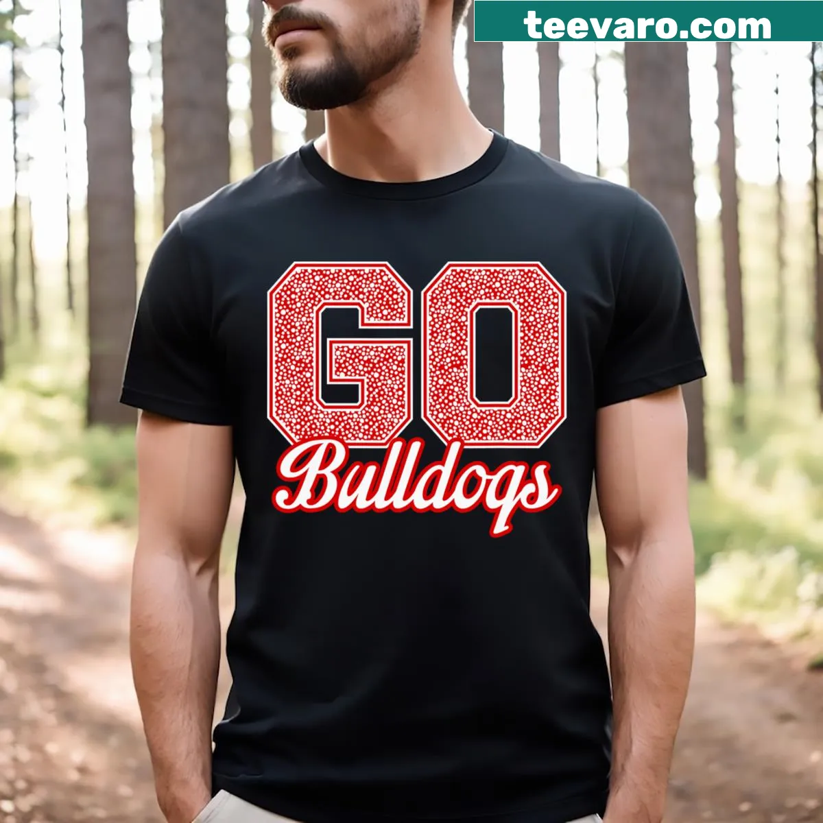 School pride t-shirt featuring Wilson Bulldogs and 'Go!' slogan — on a men's t-shirt