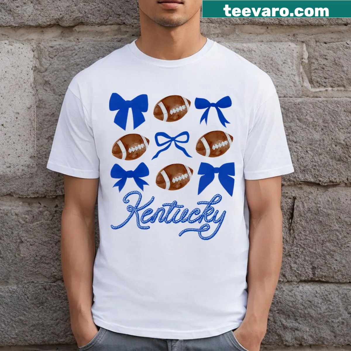Kentucky football shirt with coquette bow design — on a men's t-shirt