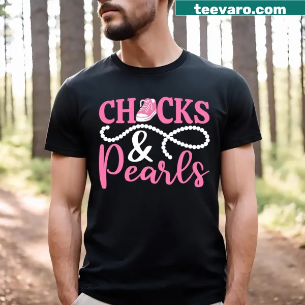 Chic T-shirt with 'Chucks and Pearls 2024' typography