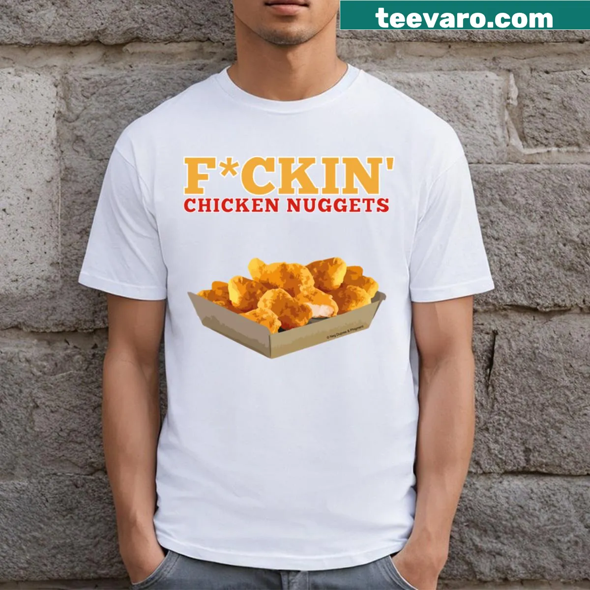 Vintage distressed Fckin' Chicken Nuggets T-shirt with bold text — on a men's t-shirt