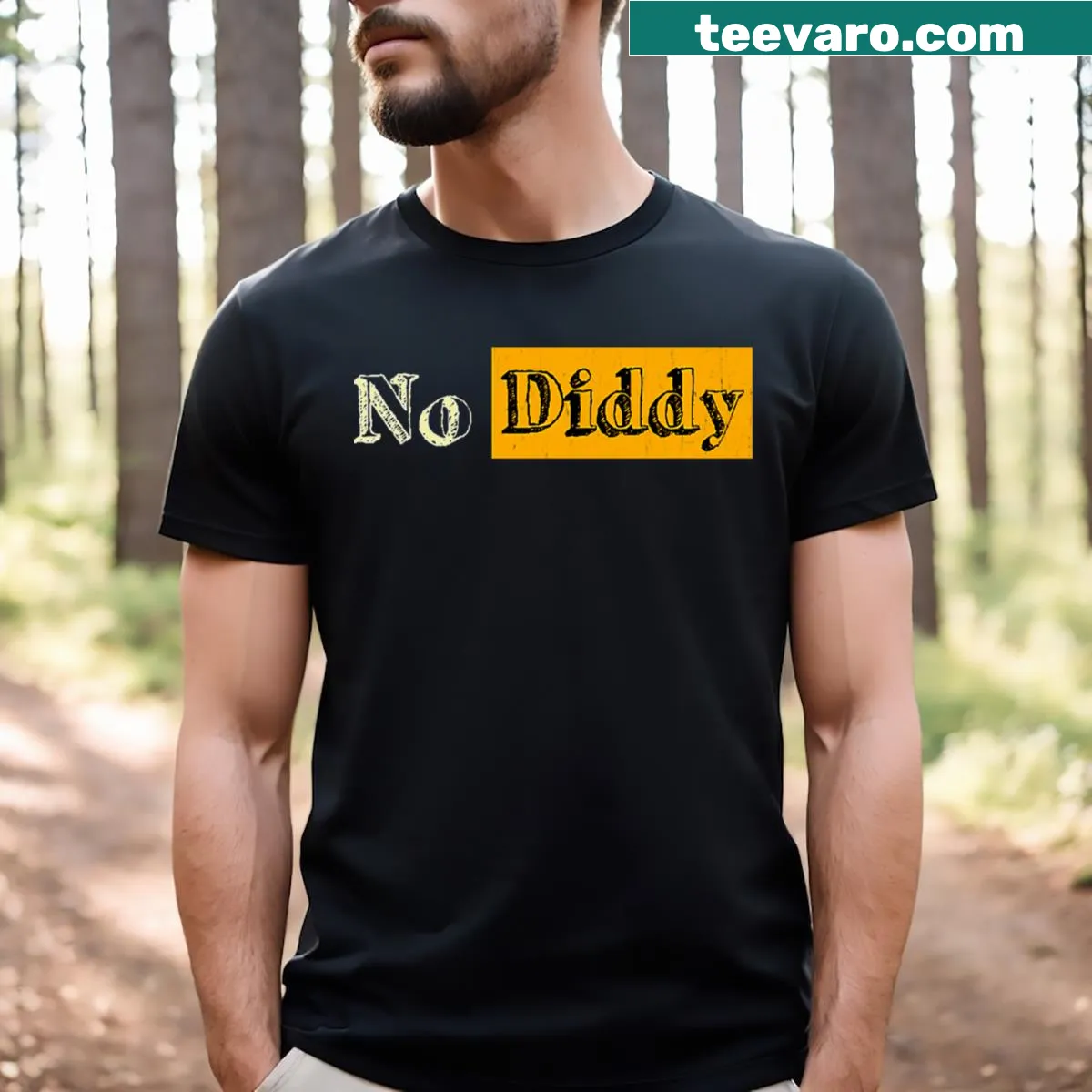 T-shirt with the phrase 'No Diddy' in clear typography — on a men's t-shirt