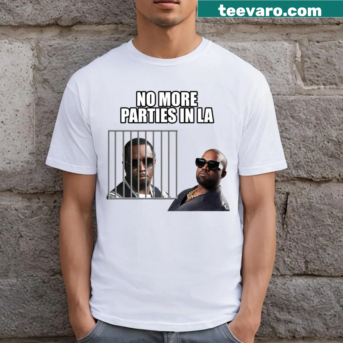 T-shirt featuring the phrase 'No More Parties In La' referencing a famous lyric — on a men's t-shirt