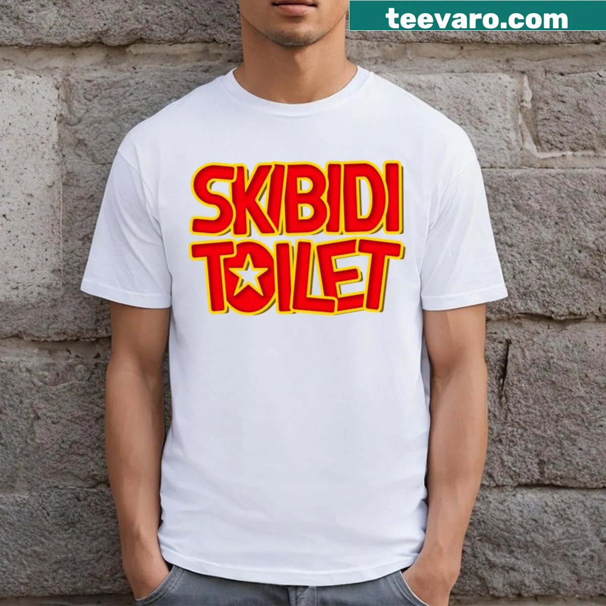 Playful meme-inspired 'Skibidi Toilet' t-shirt for casual wear — on a men's t-shirt