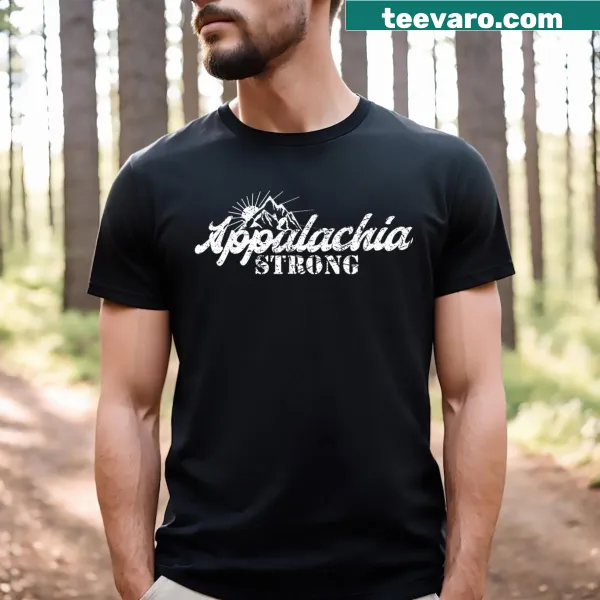 Appalachia Strong shirt with mountain silhouette and bold typography